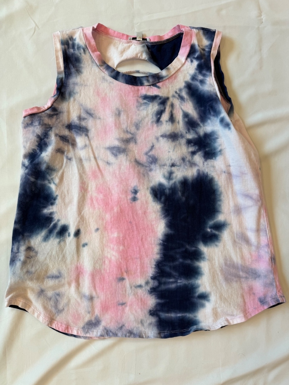 POL Tie Dye Slashed Back Sleeveless Tank Top Pink Navy Size S